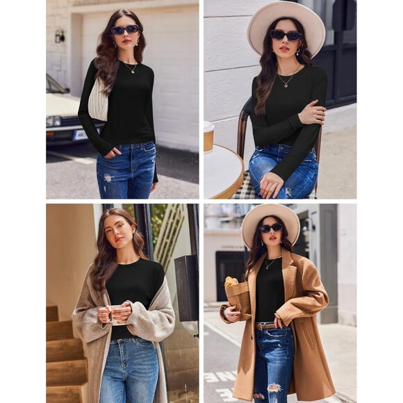 Womens Long Sleeve Shirts 3 Pack Crew Neck Thermal Tops Loose Fit Undershirt Bas - Picture 2 of 5